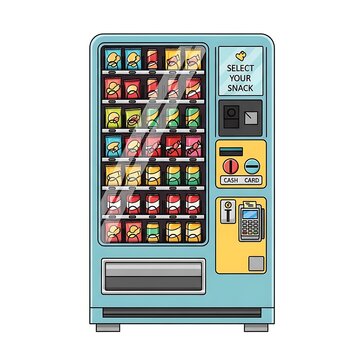 Colorful snack vending machine illustration.