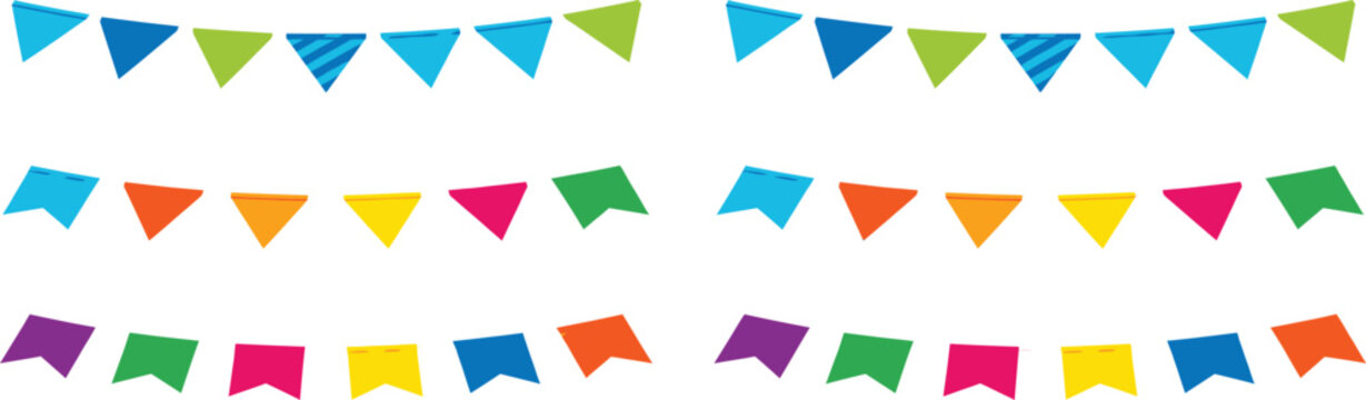 Colorful party bunting flags on white background festive celebration decor