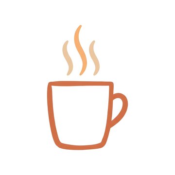  a steaming coffee mug, soft warm lighting, rough ceramic texture, inviting aroma, minimalist vector icon, isolated on white background, flat design,