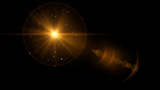golden sun light rays  with dust glitter shining stars and lens flare alpha channel animation, new year and christmas,isolated social media motion design element