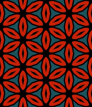 A colorful pattern of flowers is displayed, with the red flowers taking up the majority of the space and the blue flowers surrounding them