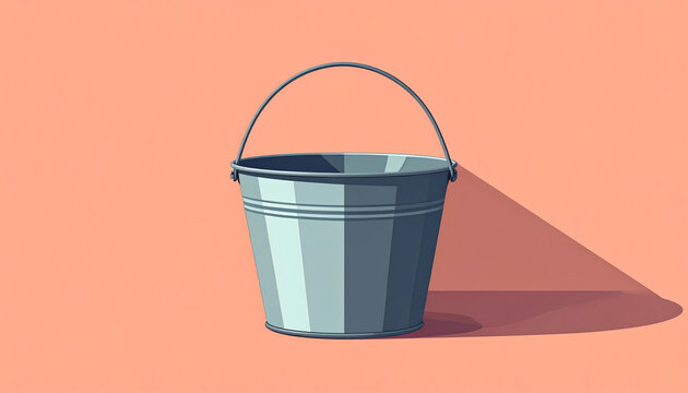 Steel bucket illustration as a grey trapezoid with a wire handle on peach background capturing utility and classic metallic texture generative AI