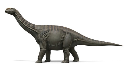 Fototapeta premium A detailed rendering of a large, long-necked sauropod dinosaur, possibly a Brachiosaurus or Apatosaurus, standing on a clean white background.