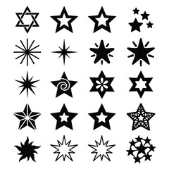 Fototapeta premium An isolated vector silhouette sheet with 20 distinct and creative variations of a single shape a star. eps