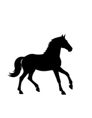 Obraz premium A black silhouette of a horse in motion against a white background