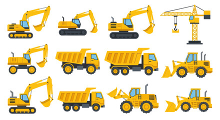 Construction Vehicles Collection: Excavators, Dump Trucks, Loaders & Crane © dira