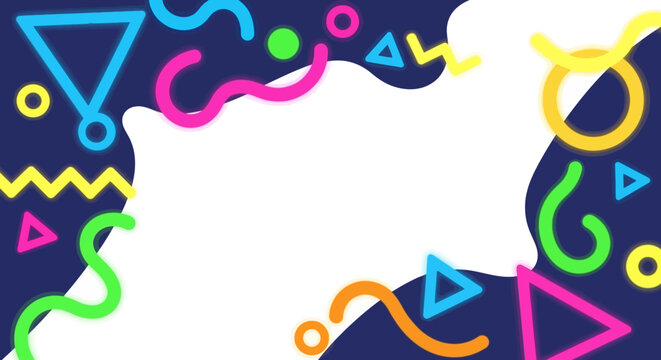 90s Memphis Style Abstract Background with Colorful Geometric Shapes and Copy Space