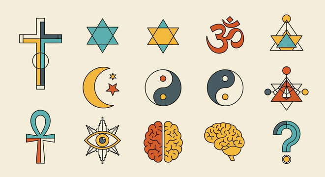 Set of Religious and Spiritual Symbols Icons