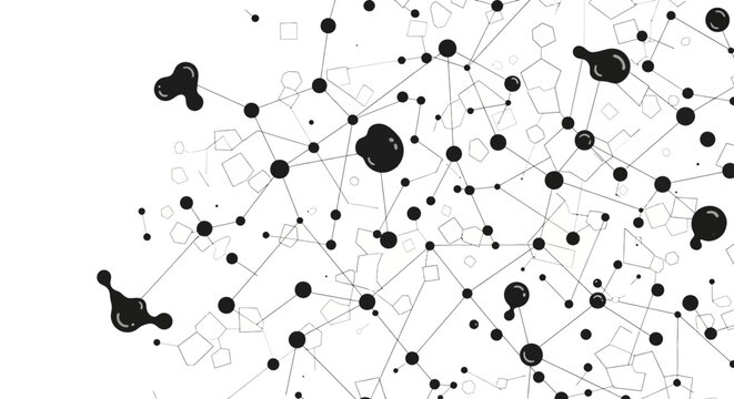 Abstract Black Network Connection with Ink Splatter Nodes on White Background