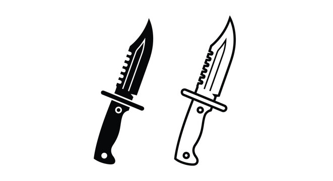 Two combat knives displayed side by side a striking black silhouette
