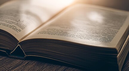 Fototapeta premium Open Vintage Book Bathed in Warm Light, Symbolizing Knowledge and Wisdom