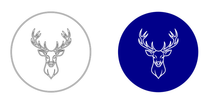 Minimalist Navy Blue Deer Head with Large Antlers in Circle Vector Illustration Representing Wildlife Conservation Wilderness Hunter Trophy and Sustainable Nature Ecology Symbol