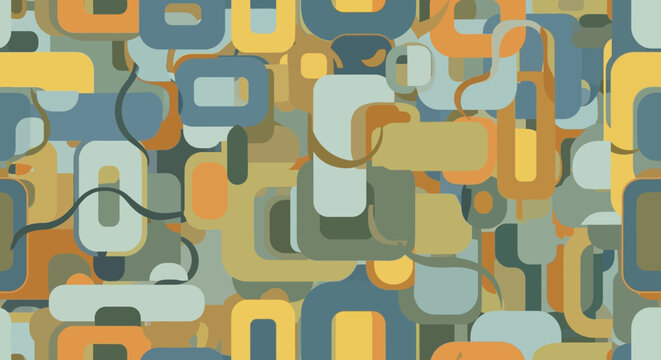 Seamless Retro Geometric Pattern with Overlapping Rounded Rectangles in Muted Tones
