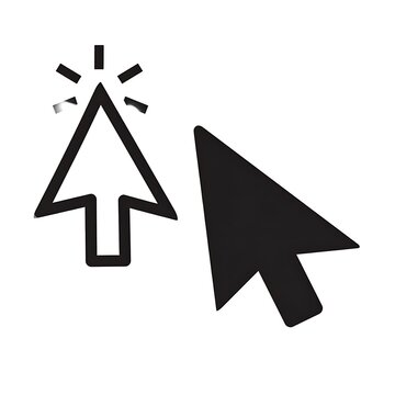 A black and white computer cursor icon with rays