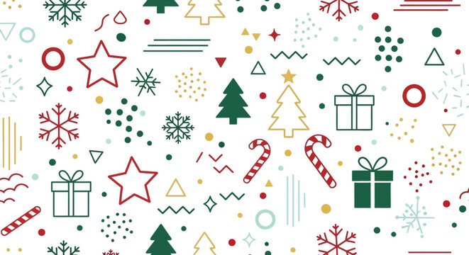 Seamless Christmas Pattern with Festive Icons and Minimalist Holiday Elements