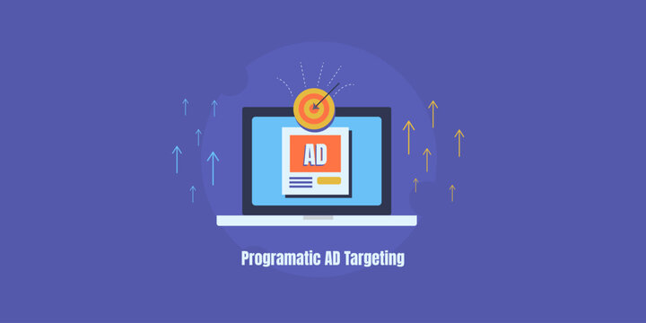 Precise audience targeting with programmatic advertising campaign, upward trending arrows.