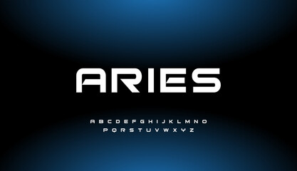 Futuristic font alphabet letters. Aries Future logo typography. Cropped letters set for science technology, space research logo type, hud text, headline, scifi cover. © madara