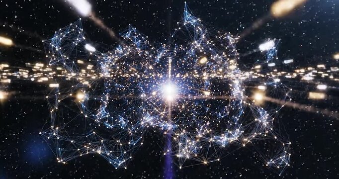 Digital data network connection points floating in a futuristic space
