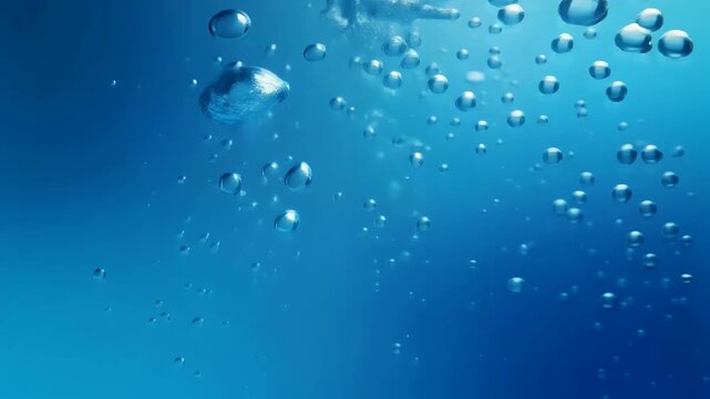 Jellyfish shaped bubbles rising in blue liquid, abstract immersion cooling technology animation