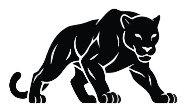 Black Panther Silhouette Stalking Isolated on White Background