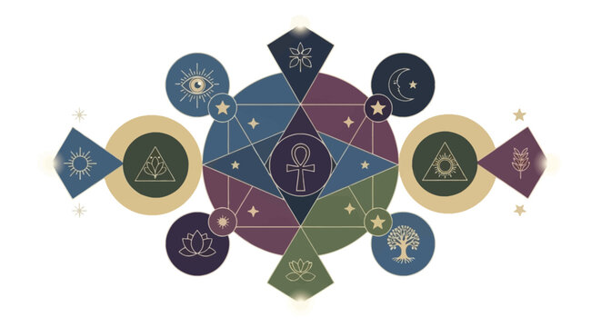 Esoteric Sacred Geometry Symbol with Ankh and Celestial Elements