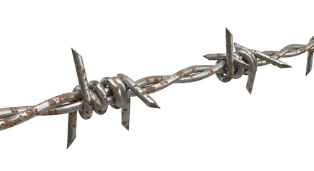 Obraz premium Close up of barbed wire against white background