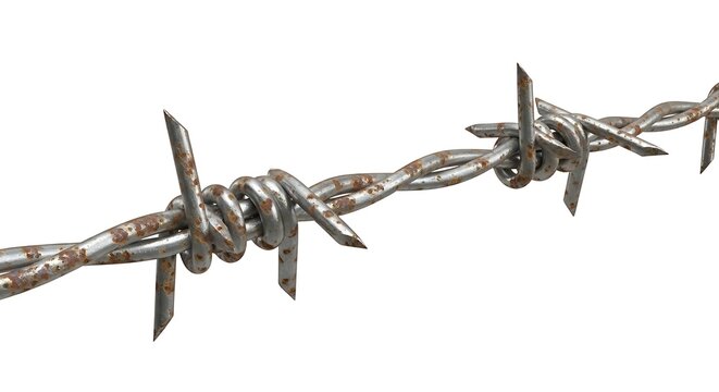 Close up of barbed wire against white background