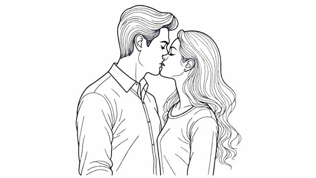 Romantic couple kissing, love illustration, relationship vector, affectionate people