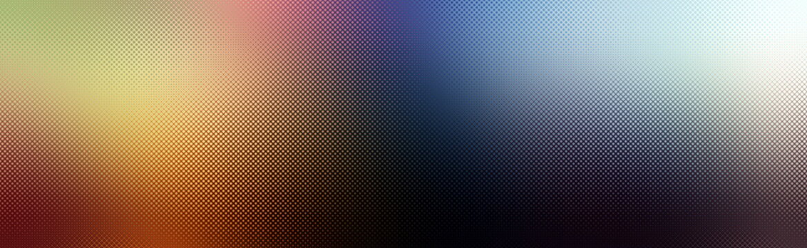 Colorful abstract panoramic banner background with gradient and digital halftone dot matrix texture
