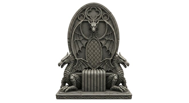 Ornate dragon throne on white background