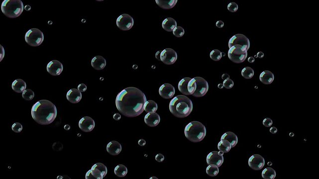 Animation of Shop bubbles fly up seamless loop animation. Rise of bubbles on black background. Full HD. 4K