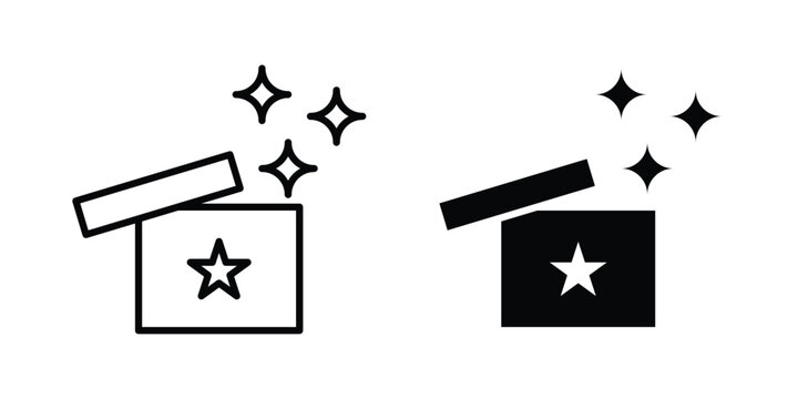 Magic box icon set, isolated on white background flat vectors