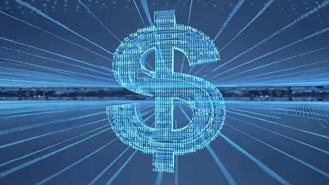 Dollar sign of digital binary code, Cashless Banking, Money Financial Information, Online Investment Wealth System