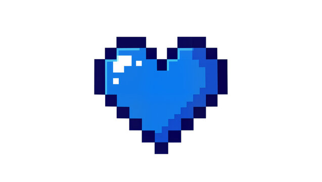 Blue pixelated heart icon, isolated on transparent background