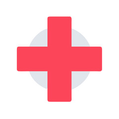 Obraz premium A simplified red cross sign with a light gray circle isolated on black background