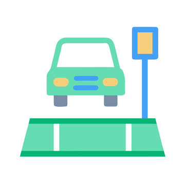 Car on a weighbridge flat illustration, vehicle weighing concept, isolated against black