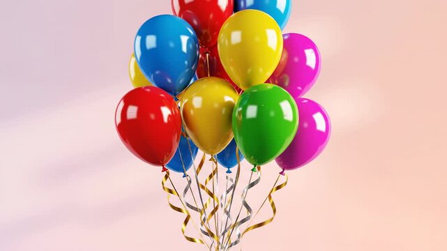 Vibrant bouncing colorful balloons on string animation