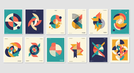 Fototapeta premium Set of Modern Geometric Abstract Posters with Minimalist Shapes and Vibrant Colors