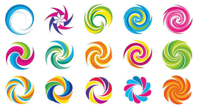 Set of Colorful Abstract Spiral Vortex and Swirl Logo Elements