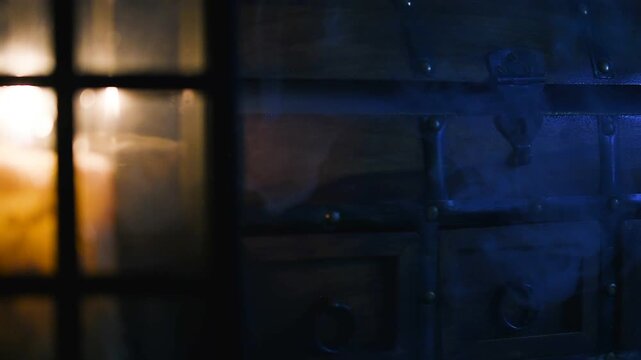 Wooden Chest Involved in Smoke iluminated by Candlelight