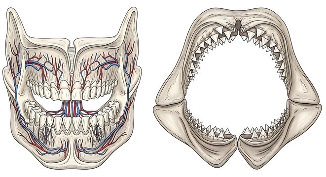 Shark jaw anatomy illustration