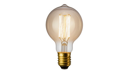 Warm glowing vintage Edison light bulb with intricate filaments, isolated, emitting a nostalgic...