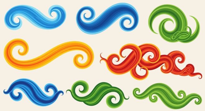 Set of Colorful Swirls and Wavy Decorative Elements