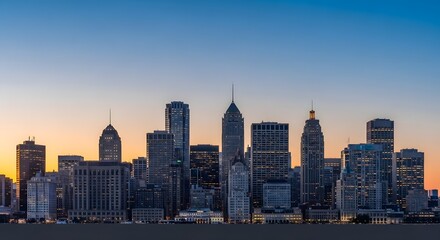 Fototapeta premium Beautiful city skyline with tall buildings at sunset urban landscape with skyscrapers transparent background