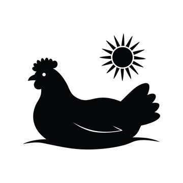 A rooster silhouette vector illustration sun design for farm and poultry themes, chicken sunbathing silhouette vector illustration