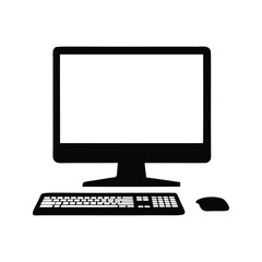 Fototapeta premium Silhouette of computer setup monitor, keyboard, and mouse for modern office design vector illustration, desktop computer silhouette vector illustration