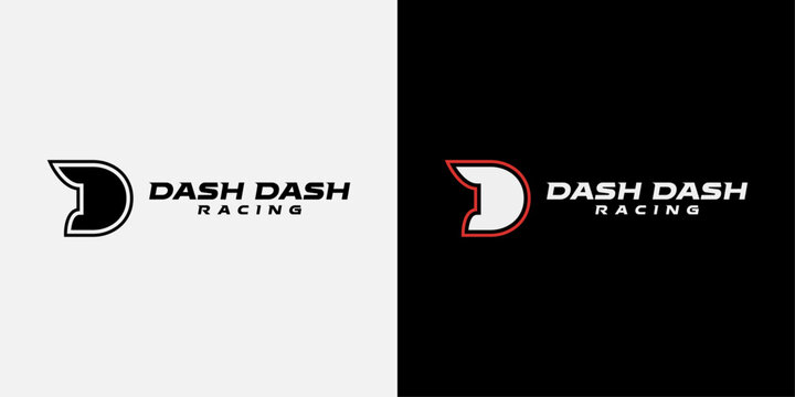 Bold Dash Dash Racing Logo with Letter D Helmet Icon, Motorsports and Automotive Brand Identity