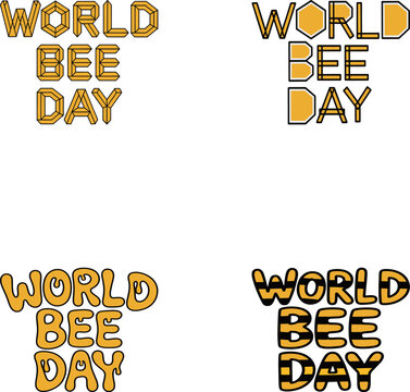 World Bee Day typography set with four different honey and bee inspired font styles isolated on transparent background