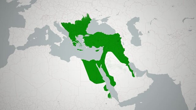 Ottoman Empire Map Animation around 1650 AD. Animated Motion Graphics Shape Map of the Ottoman Empire. 4k.