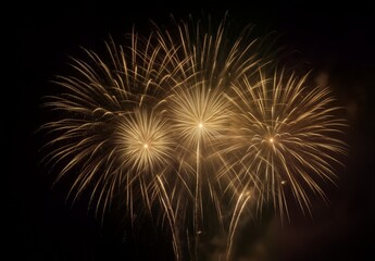 Obraz premium Beautiful golden fireworks bursting against the dark night sky for celebration